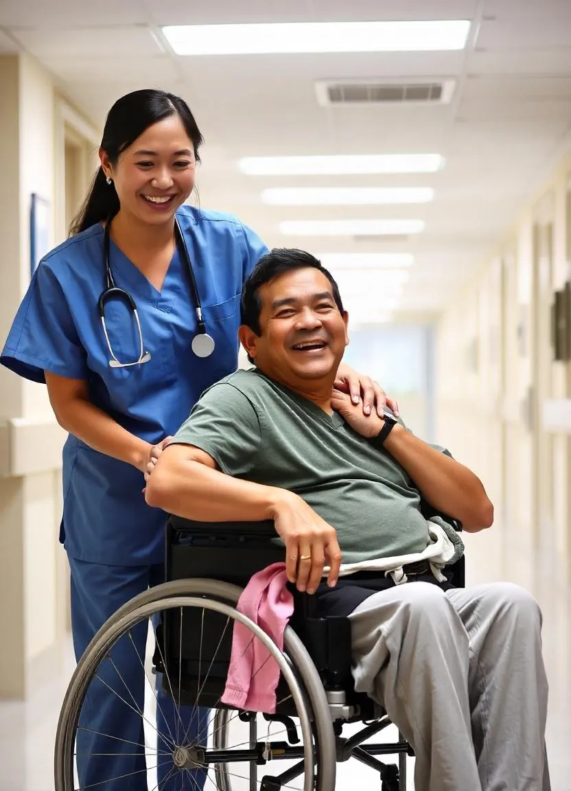 Happy patient with medical staff
